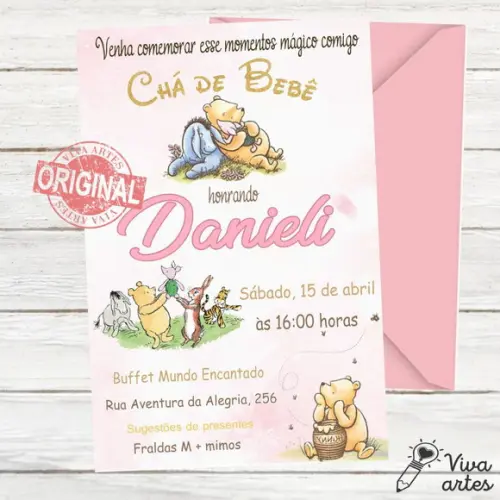 Convite Digital Chá de Bebê Ursinhos Pooh