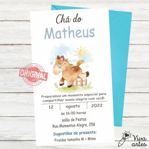 Convite Digital Chá de Bebê Cavalinho de Balanço