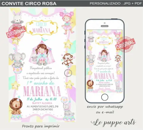 Convite Digital Circo Rosa