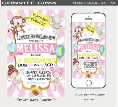 Convite Digital Circo Rosa