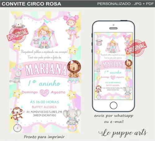 Convite Digital Circo Rosa