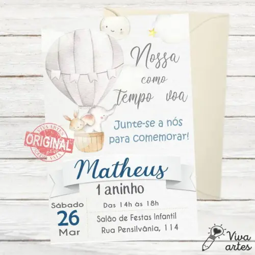 Convite Digital Elefantes e Balão de Ar Quente
