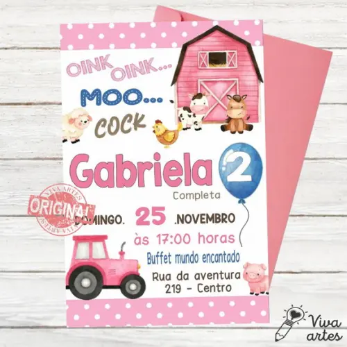 Convite Digital Fazendinha Rosa