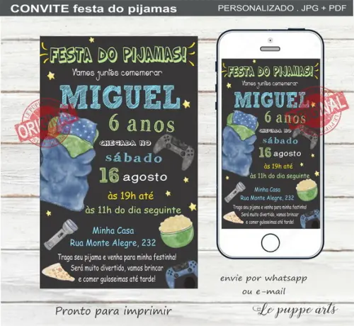Convite Digital Festa do Pijama Menino