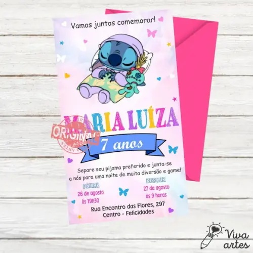 Convite Digital Lilo e Stitch Festa Pijama