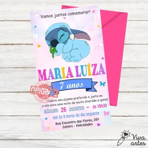 Convite Digital Lilo e Stitch Festa Pijama