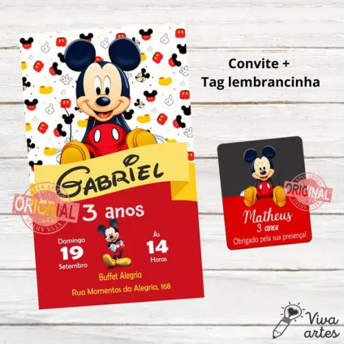 Convite Digital Mickey Tag Lembrancinha