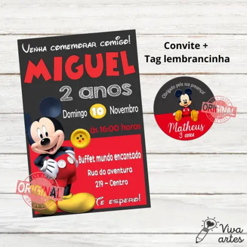 Convite Digital Mickey Tag Lembrancinha