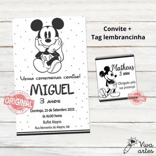 Convite Digital Mickey Tag Lembrancinha
