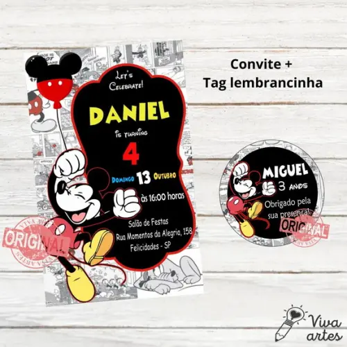 Convite Digital Mickey Tag Lembrancinha