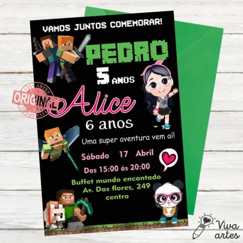 Convite Digital Minecraft Irmãos