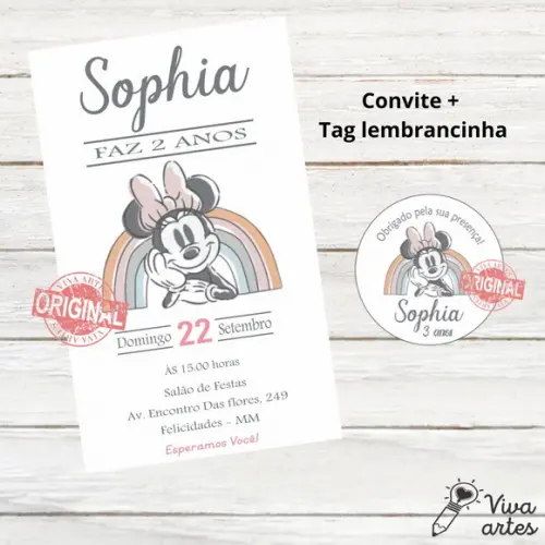 Convite Digital Minnie Tag Lembrancinha