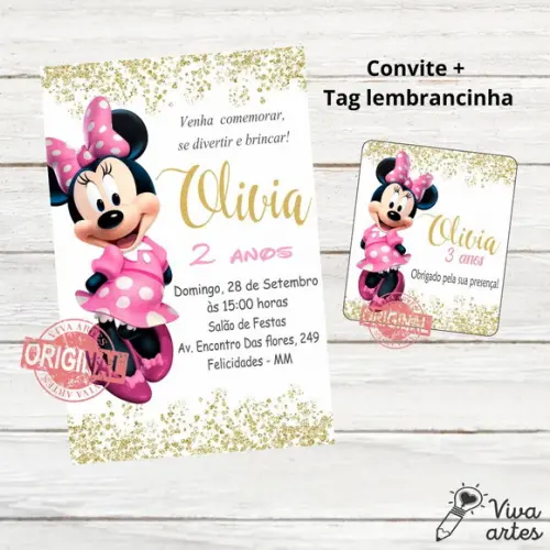 Convite Digital Minnie Tag Lembrancinha