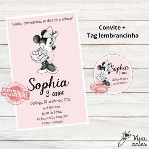 Convite Digital Minnie Tag Lembrancinha