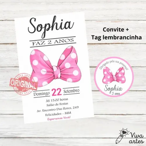 Convite Digital Minnie Tag Lembrancinha