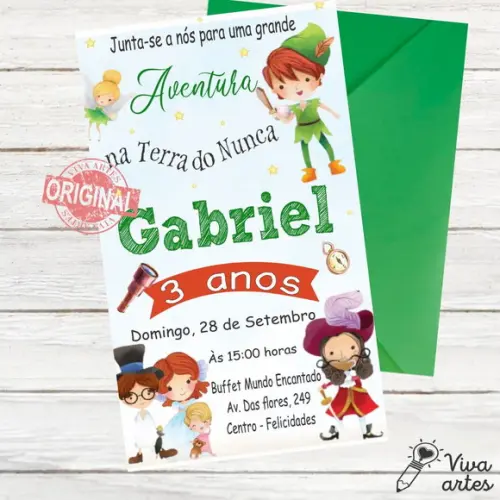 Convite Digital Peter Pan e Sininho Cute