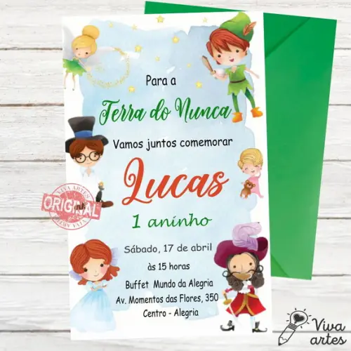 Convite Digital Peter Pan e Wendy Cute