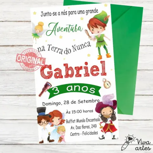 Convite Digital Peter Pan e Sininho Cute