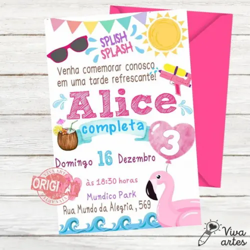 Convite Digital Pool Party Menina