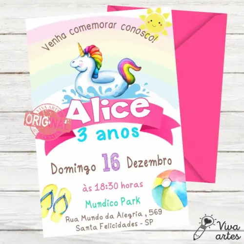 Convite Digital Pool Party Menina