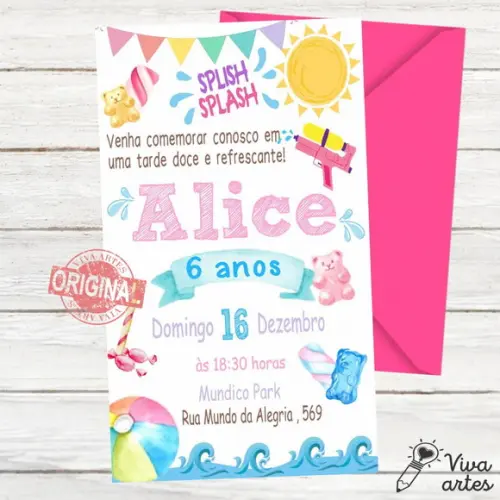 Convite Digital Pool Party Menina