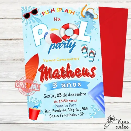Convite Digital Pool Party Menino