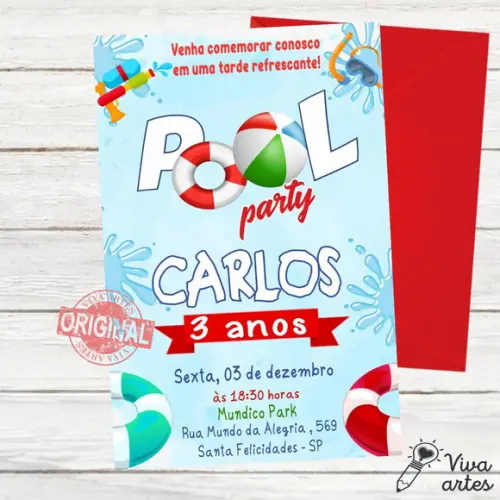 Convite Digital Pool Party Menino
