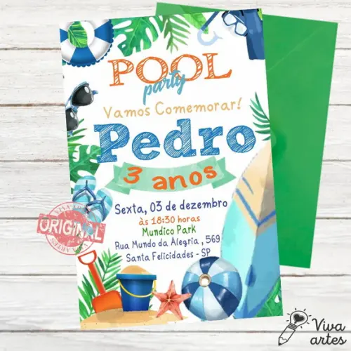 Convite Digital Pool Party Menino