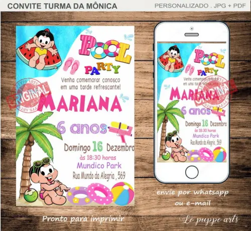 Convite Digital Pool Party Turma da Mônica