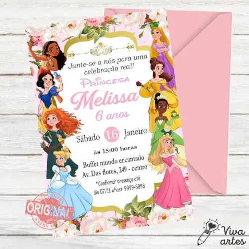 Convite Digital Princesas Cute Disney