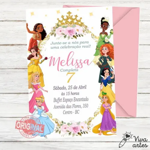 Convite Digital Princesas Cute Disney