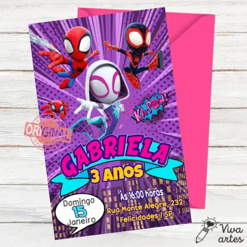 Convite Digital Spidey e Seus Amigos Menina