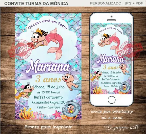 Convite Digital Turma da Mônica Fundo do Mar
