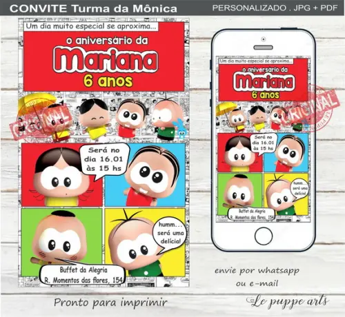 Convite Digital Turma da Mônica Cute Gibi