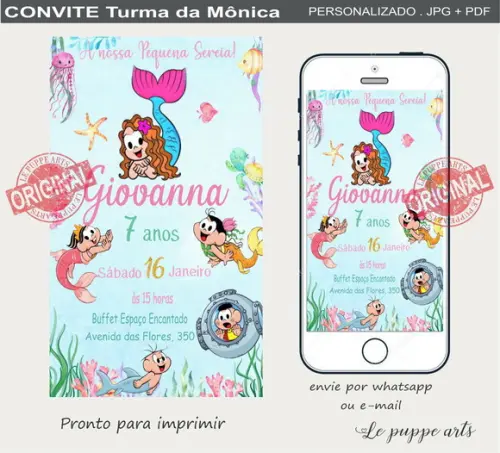 Convite Digital Turma da Mônica Fundo do Mar