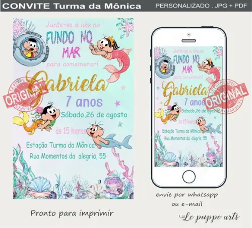 Convite Digital Turma da Mônica Fundo do Mar