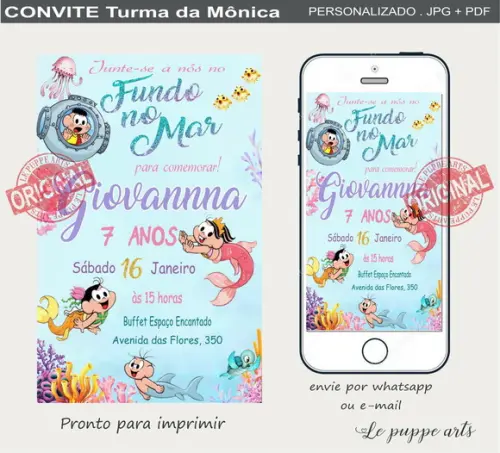 Convite Digital Turma da Mônica Fundo do Mar