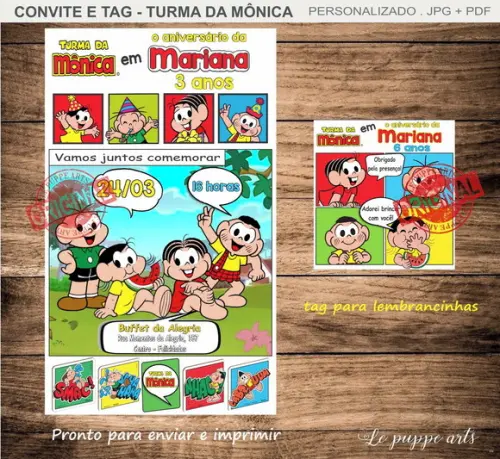 Convite Digital Turma da Mônica Tag Lembrancinha