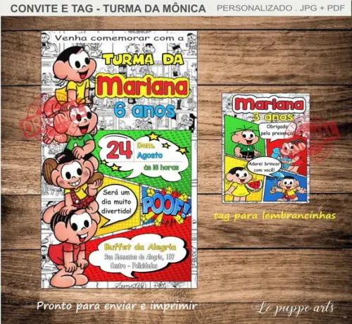 Convite Digital Turma da Mônica Tag Lembrancinha