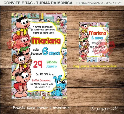 Convite Digital Turma da Mônica Tag Lembrancinha