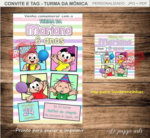 Convite Digital Turma da Mônica Tag Lembrancinha