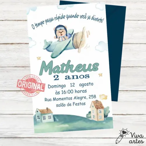 Convite Digital Urso Aviador