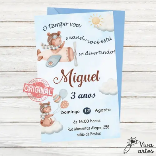 Convite Digital Urso Aviador