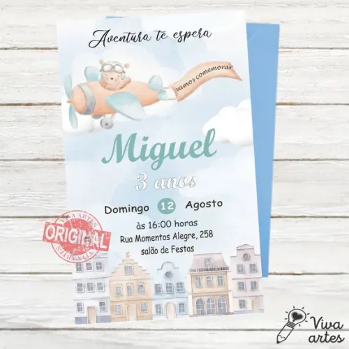 Convite Digital Urso Aviador