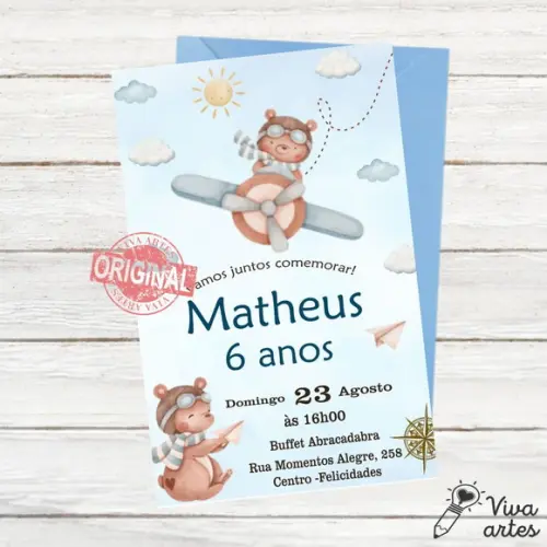 Convite Digital Urso Aviador
