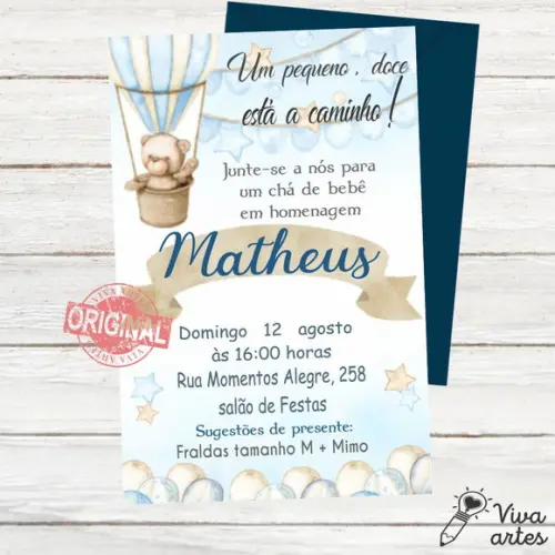 Convite Digital Ursos Chá de Bebê
