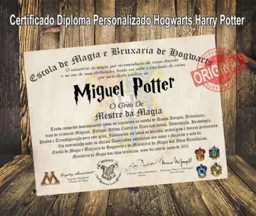 Diploma Personalizado Hogwarts Harry Potter