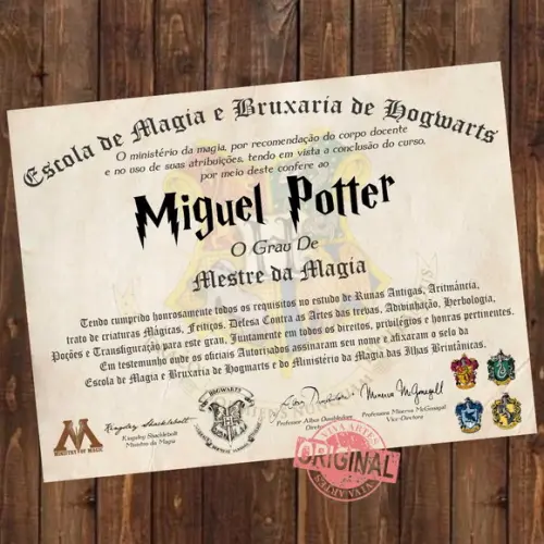 Diploma Personalizado Hogwarts Harry Potter