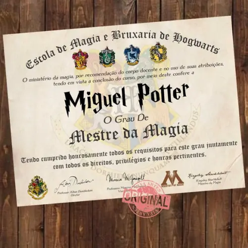 Diploma Personalizado Hogwarts Harry Potter