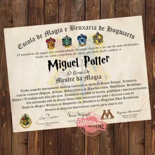 Diploma Personalizado Hogwarts Harry Potter